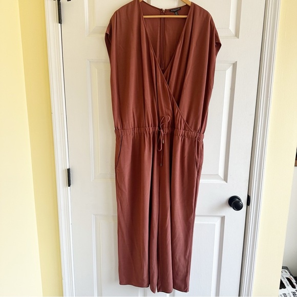 Eileen Fisher Women’s 1X Wide Leg Crepe Jumpsuit Tencel Viscose Crepe Ruset - Picture 4 of 11